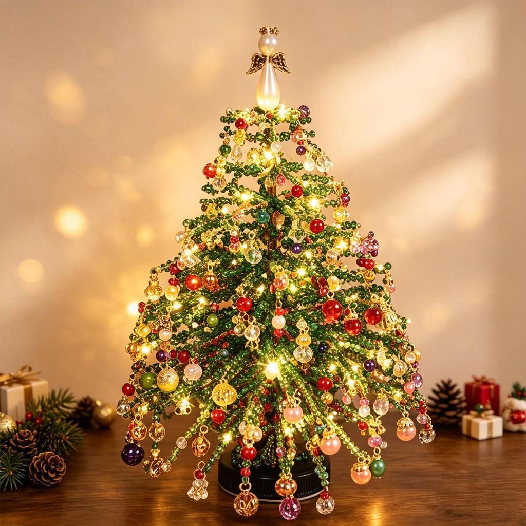 Handmade Bead Weaving Beaded Christmas Tree Kit Crystal Bead Material Tabletop Display Size Mini Christmas Tree Ornament