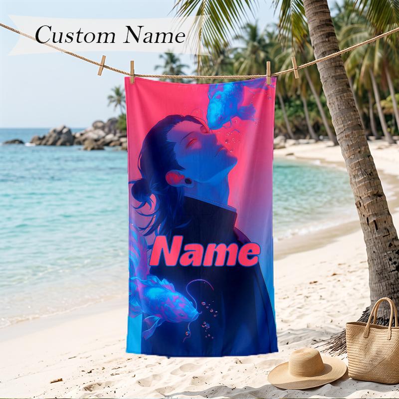 Suguru Custom Name Printed Beach Towel Personalized Soft Towel For Swimming Beach Travel