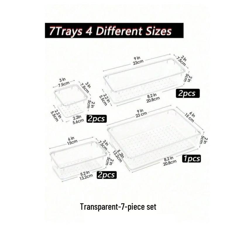 Transparent Plastic Drawer & Compartment Storage Box Set for Dressing Table Sundries