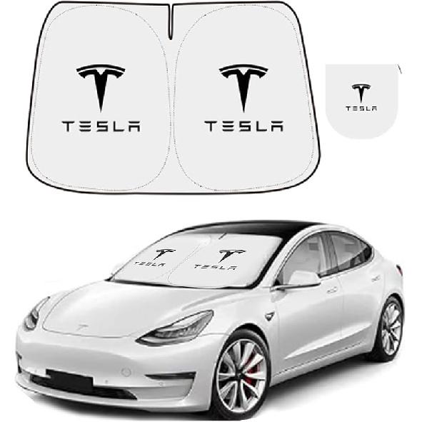300T Sunshade for Tesla Model Y Model 3, Car Accessories 2025 for Tesla, Front Window Sunshade with Organizer Bag, Gifts for Tesla Owners (Black) чёрный