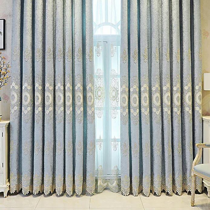 

2 шт. шторы в европейском стиле, полностью затемняющие синельные шторы с вышивкой, солнцезащитные шторы с изоляцией для спальни, гостиной, шторы для пожилых людей W240*H270cm*2pcs светло-синий