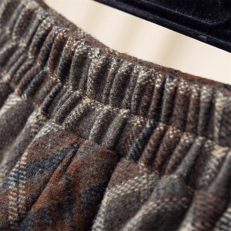 Maillard Retro Plaid Wool A-Line Skirt - Women's Mid-Length for Autumn/Winter