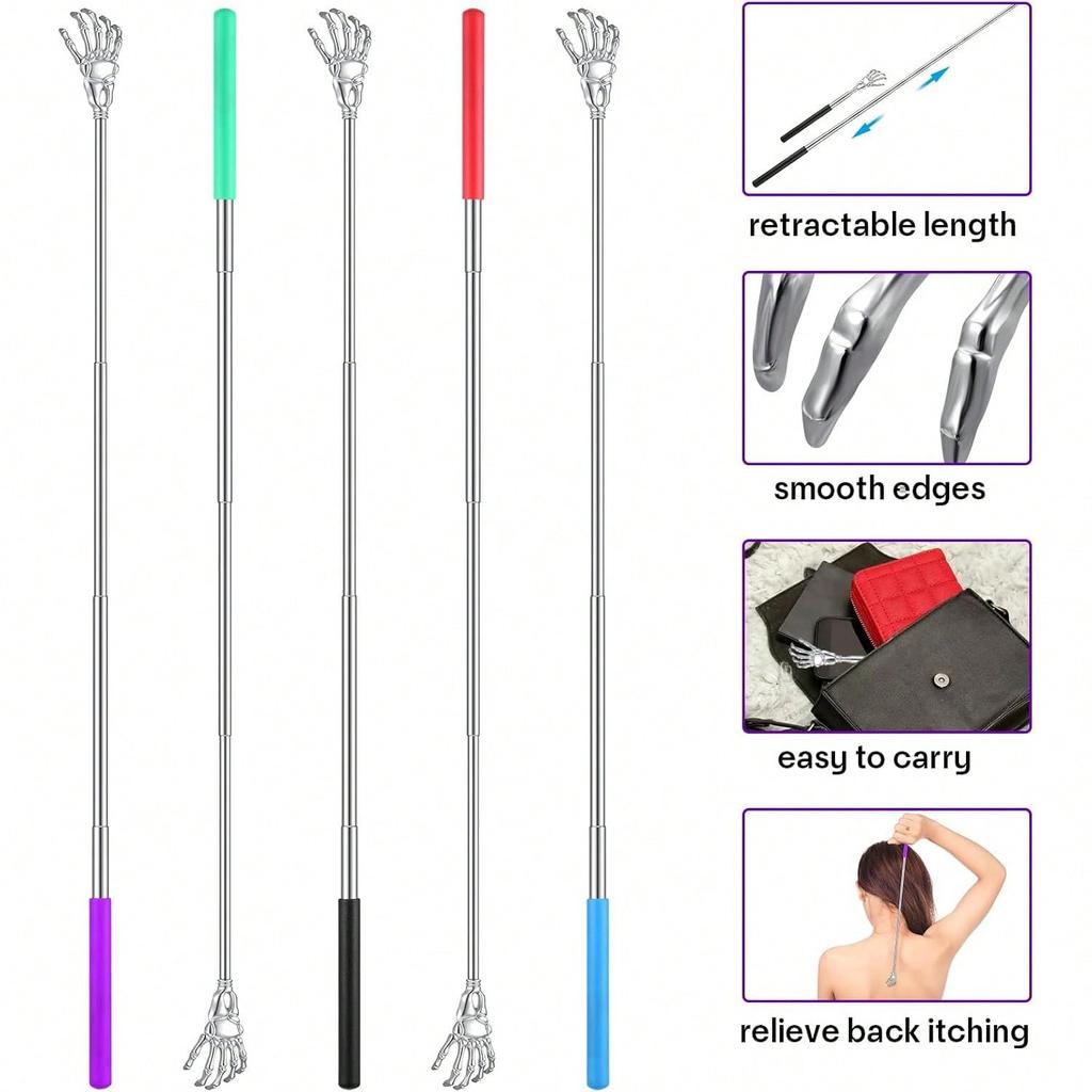 3 Pcs Adjustable Stainless Steel Back Scratcher with Retractable Claw for Portable and Convenient Massage and Tickle Relief