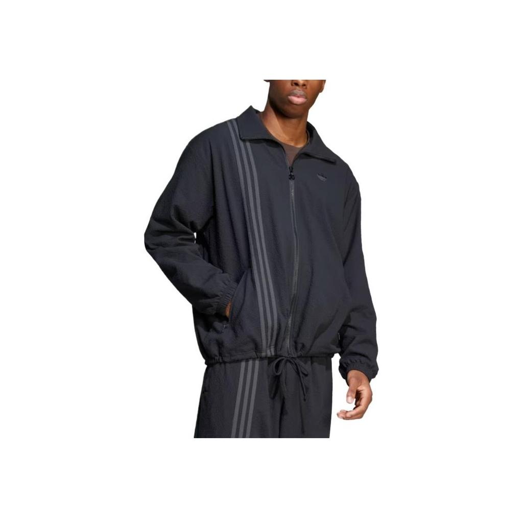 Adidas Fashion Seersucker Firebird Track Top Black Men Streetwear JC7416