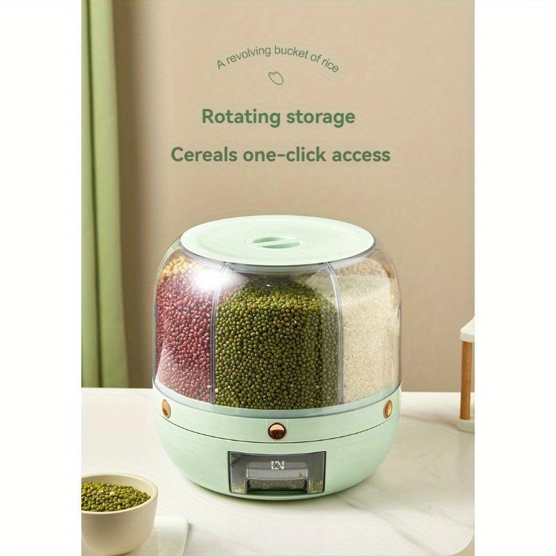 Rotating Grain Storage Container  Moisture Proof Airtight Flip Top Lid, Multi Compartment Organizer for Rice, Cereals, Beans Durable Plastic Kitchen