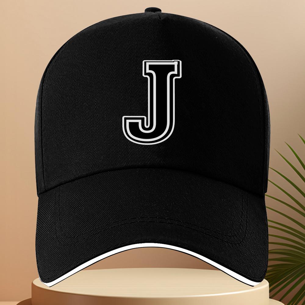 Letter J Initial Baseball Cap Adult Unisex Polyester Outdoor Adjustable Snapback Hat