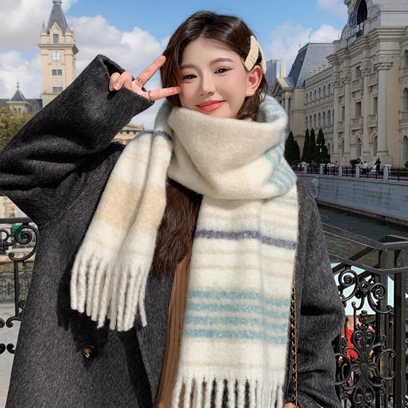 Korean Version of the New Product Yu Shuxin Plaid Scarf Women's Imitation Cashmere Student Shawl Autumn and Winter Thickened Warm Scarf Tide