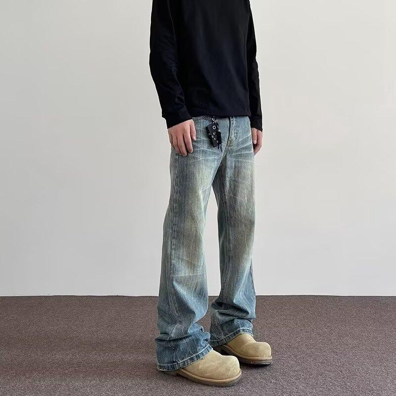 

Men s Jeans American Street Bamboo Pattern Loose Wide L синій