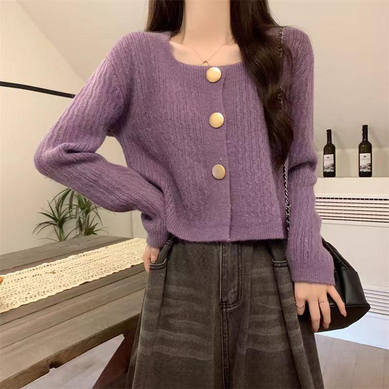 Spring and Autumn New Solid Color Skin-friendly Versatile and Thin Gentle Knitted Sweater Sweet and Fresh Cardigan Women's Top Cover