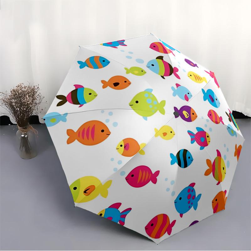 1pc Fish Pattern Automatic Opening/Closing Folding Umbrella with 25 Ribs, Plastic Handle, Windproof Portable Sunshade Umbrella y250726065