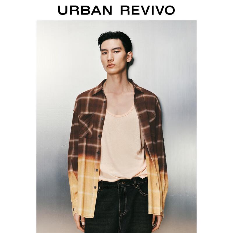 UR 2025 Men's Street Casual Color Block Plaid Patchwork Long Sleeve Shirt