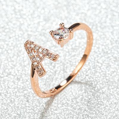 Fashion 26 Letter CZ Ring Name Initials Wedding Band Crown Love Ring Bridesmaid Gift Couple Ring