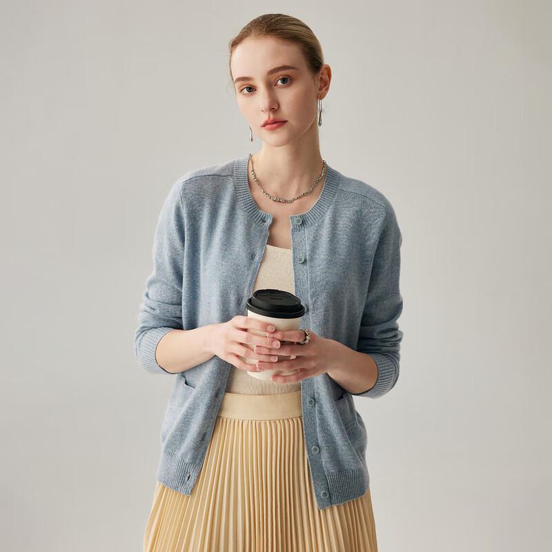 Zhaojun Women's 100% Cashmere Round Neck Cardigan Sweater