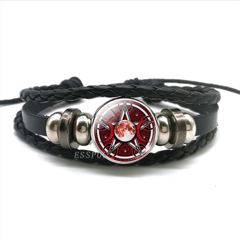 Χειροποίητο πλεκτό δερμάτινο βραχιόλι Occult Star Pentagram Multilayer Triple Moon Goddess Charm βραχιόλι Βραχιόλι Πεντάγραμμο Κοσμήματα