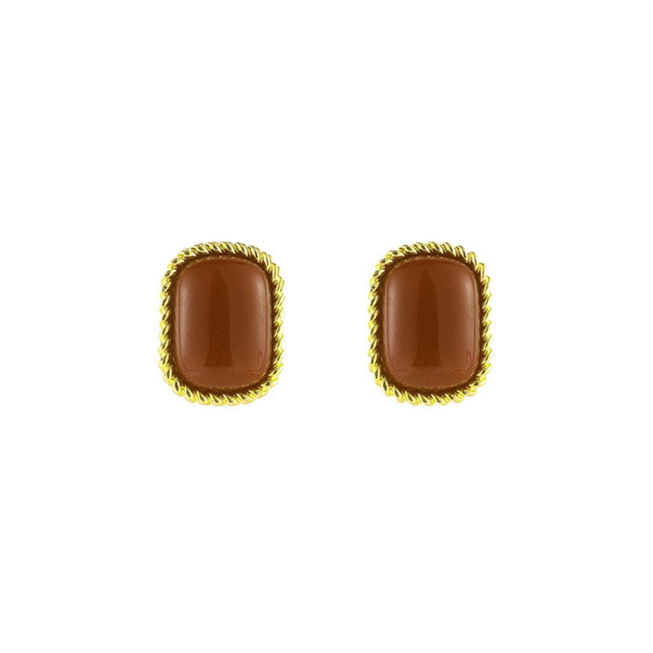 Geometric Pattern Retro Coffee Color Square Stud Earrings for Women Wedding Jewelry Boucles d'oreilles Valentine's Day Gift