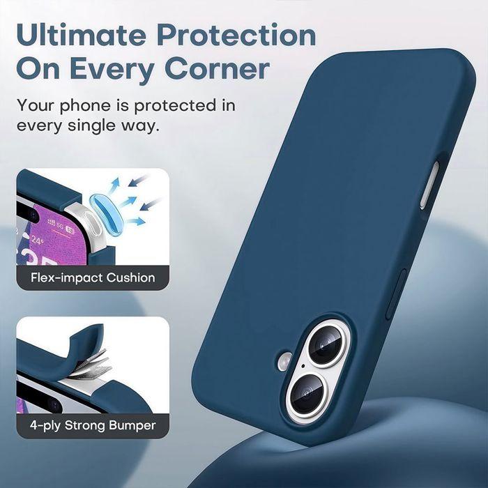 Coque de Téléphone - BOOLING - pour iPhone 17 - Silicone Liquide Antichoc Bleu Marine avec Cordon