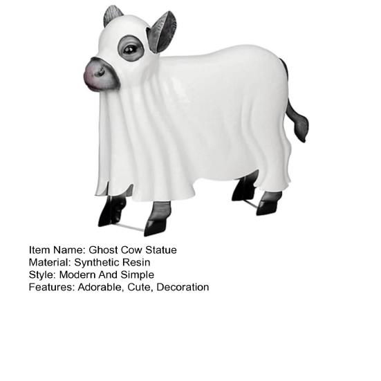 Ghost Cow Statue Halloween Draped Ghost Cattle Figurine Resin Sculpture for Indoor Outdoor Desktop Garden Yard Decor
