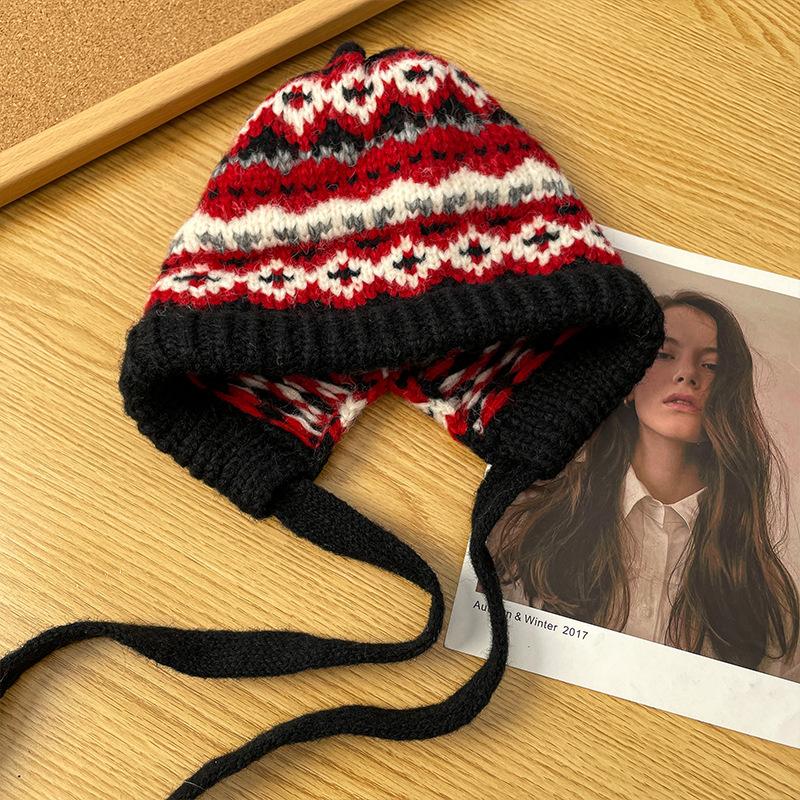 Hat Women's Winter Large Head Circumference High end Balaclava Warm Ear Protection Knitted Hat Showing Face Small Woolen Hat