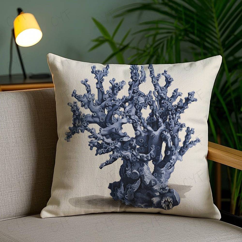 Blue Sea Creature Coral Shrimp Pillow Case Custom Printed Brushed Fleece Pillow, Baby Skin-Touch, Eco-Friendly Dye-Sublimation C