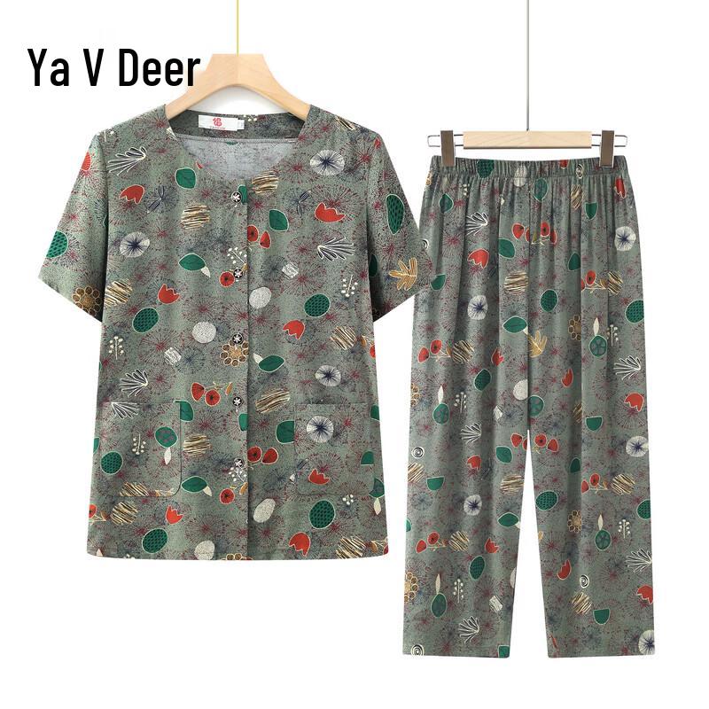 Yalu Women s Floral Short Sleeve Pajama Set XL