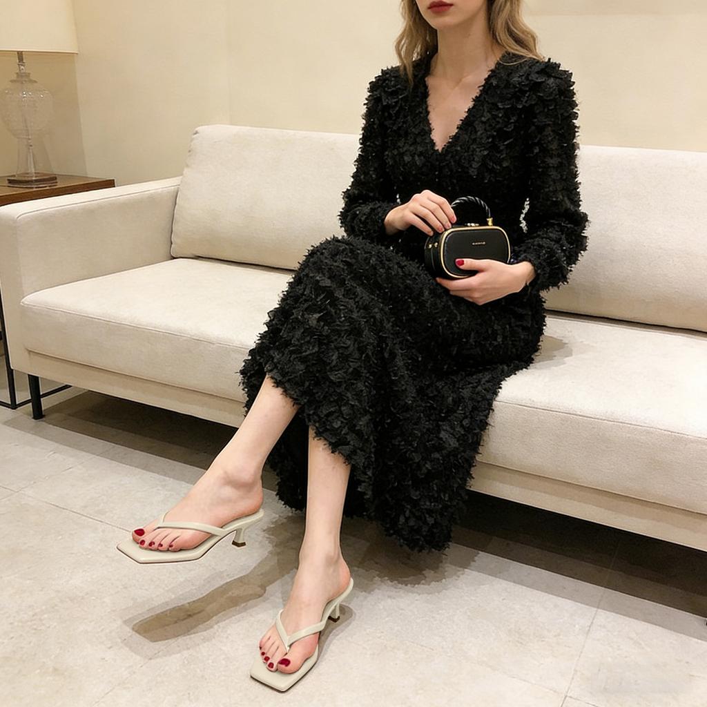 Women's Heels Flip Flops Square Toe Low Heels Comfortable Summer Sandals for Casual