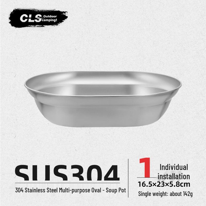 CLS Outdoor 304 Stainless Steel Large Oval Soup Pot for Camping and Home Use