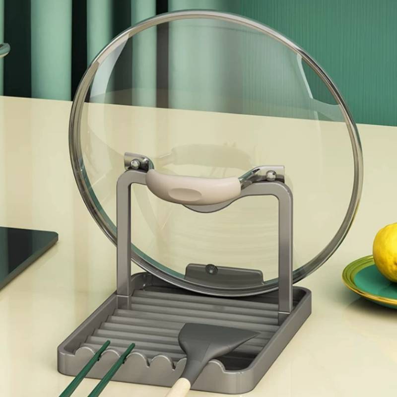 Kitchen Cookware Lid And Utensil Organizer With Aluminum Alloy Surface Mount For Countertop Use