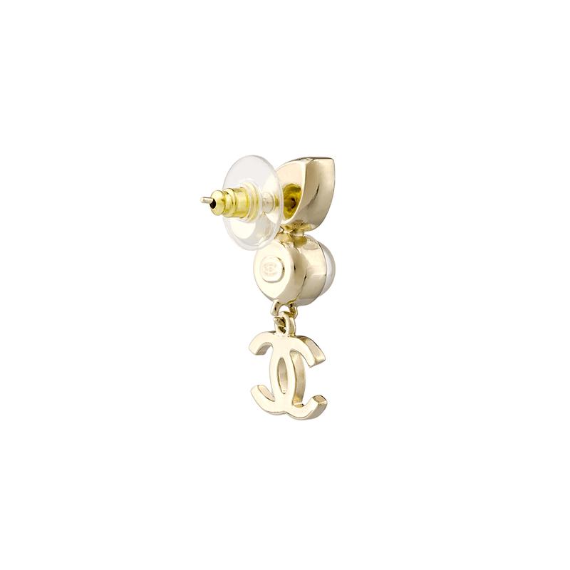 CHANEL glass pearl logo metal earrings for women