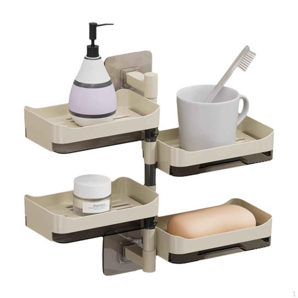 Rotating Soap Dish, Multitier NoDrill Bathroom Organizer Gun Gray 2 Layers