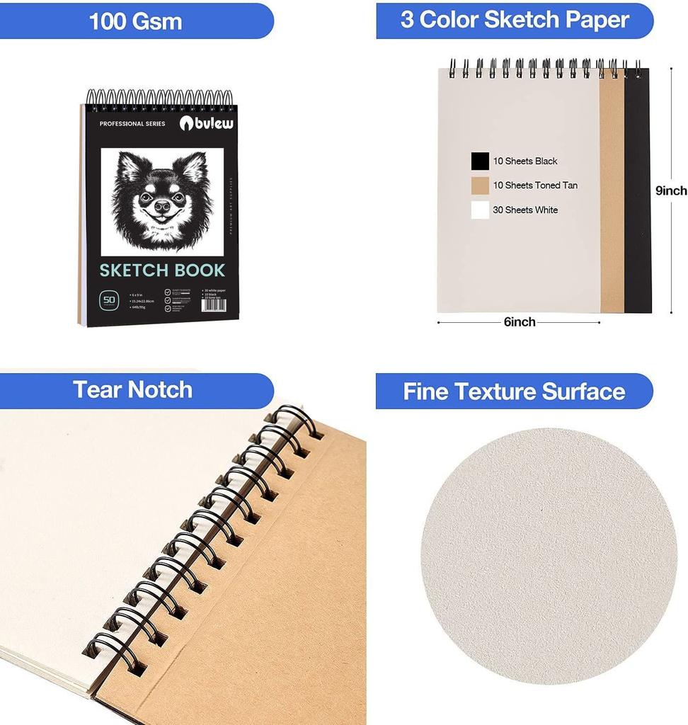 Bview Art Pro Kit d'Arte 49 Pezzi - Set di Materiali per Disegno con Matite Grafite/Carbone, Blocco da Disegno e Strumenti per Artisti Adulti