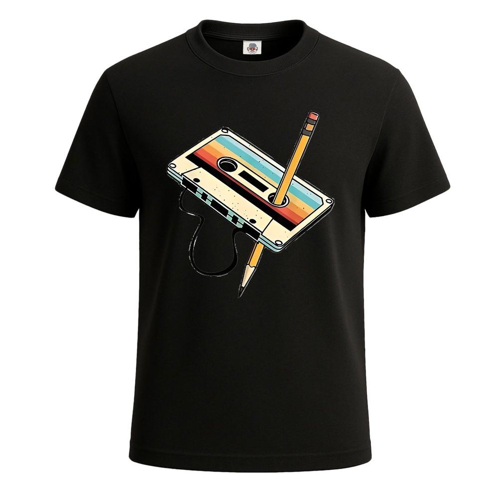 80S cassette tape pencil 1980s retro vintage mens tshirt party novelty tee top 2XL
