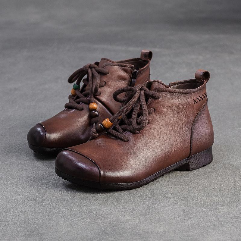 

Johnature Ретро ботильоны из натуральной кожи с круглым носком, универсальная мягкая подошва, удобная женская обувь 40 коричневый