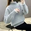 Lace Half High Collar Sweaters Women's Autumn and Winter Large Size Loose Bottom Knitted Pullovers Casual Print Jumpers