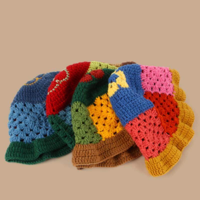 Neue Fischerhüte für Damen und Herren, handgestrickte gestreifte Pullovermützen, modische und vielseitige Wollmützen für Damen