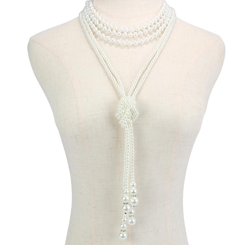 Multi-Layered Pearl Necklace Vintage Banquet Sweater Chain Pendant Accessories