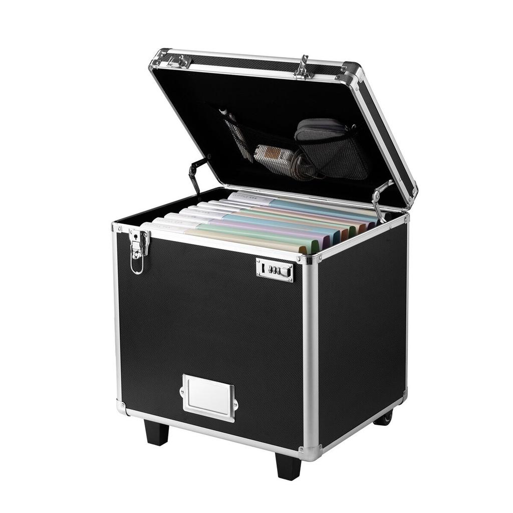 Portable File Storage Box, 395 X 320 X 380 Mm Internal Chest Size, Locking Mobile Business Case with Telescopic Handle, Hand Pull File Case for Office