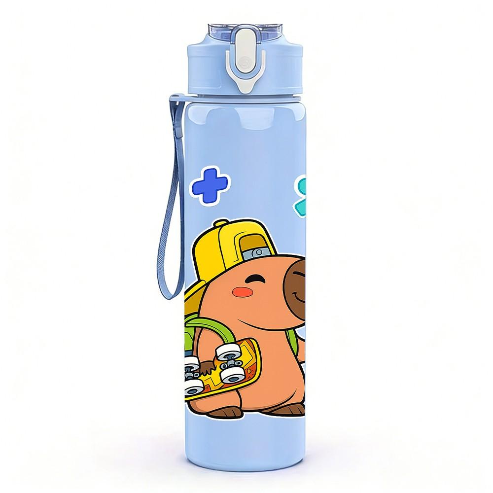 1PC Gardening Bear Cartoon Pattern 750ml Color Plastic Sports Water Bottle Leakproof Flip Straw Lid Suitable for Sports Office Home Use