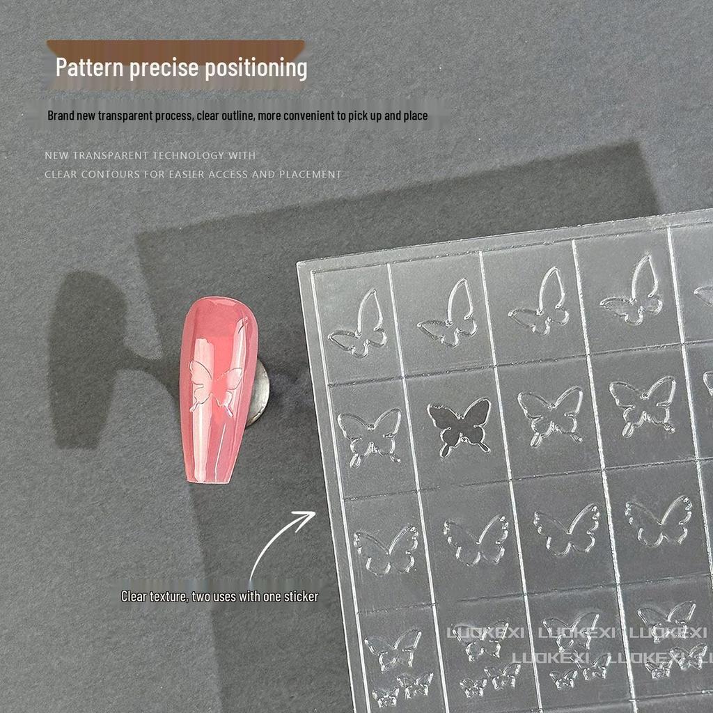 Autocollants Transparents Creux pour Nail Art: Étoiles, Rayons, Papillons, Cœurs, Colle à Patte, Pochoirs de Peinture en Spray