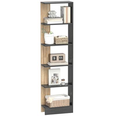 Bookcase Storage Shelf with 5 Open Compartments 45 X 21 X 170 Cm Black and Oak