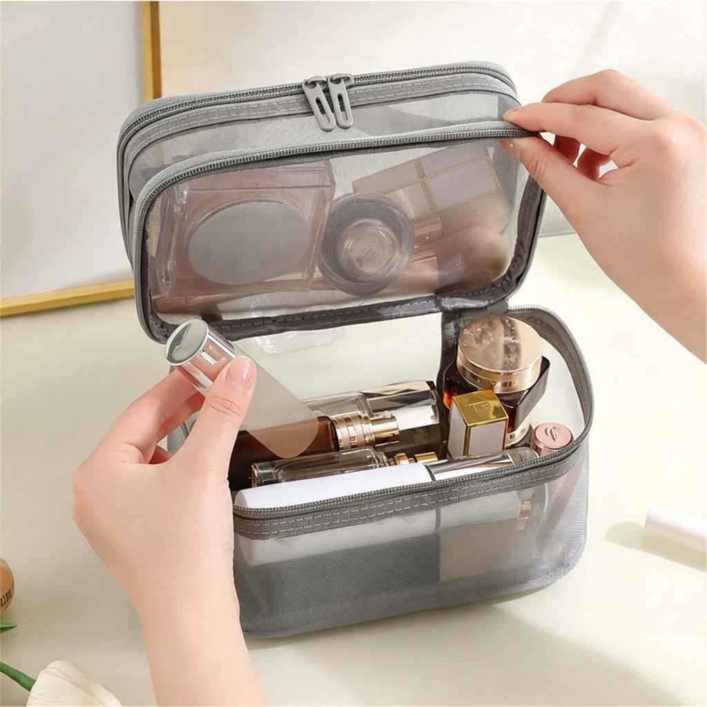Double large capacity mesh storage bag,cosmetics/toiletries zone sorting bag,travel,back-to-school season,Christmas,holiday gift