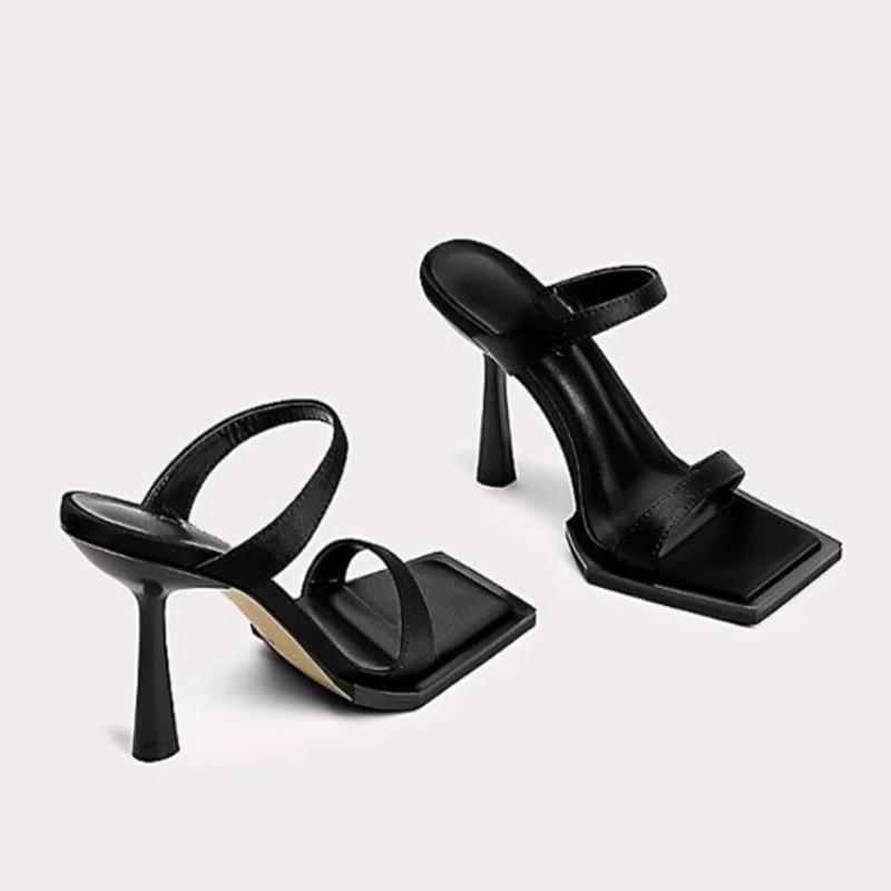 Fashion Summer New One-line Belt Square Toe Open-toe High-heeled Sandals Women's Fashion Wine Glass Heel Wide-sole Sandals