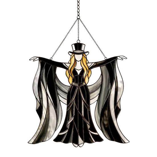 Boho Dancing Lady Suncatcher, Stained Glass Acrylic Hanging Ornament, Mystical Gothic Woman Window Spinner for Indoor Outdoor Decor, Gift
