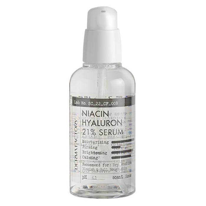 DERMA FACTORY Niacinamide Hyaluron 21% Serum – Hydrating & Brightening Care with Rose Water, Vegan, Korean