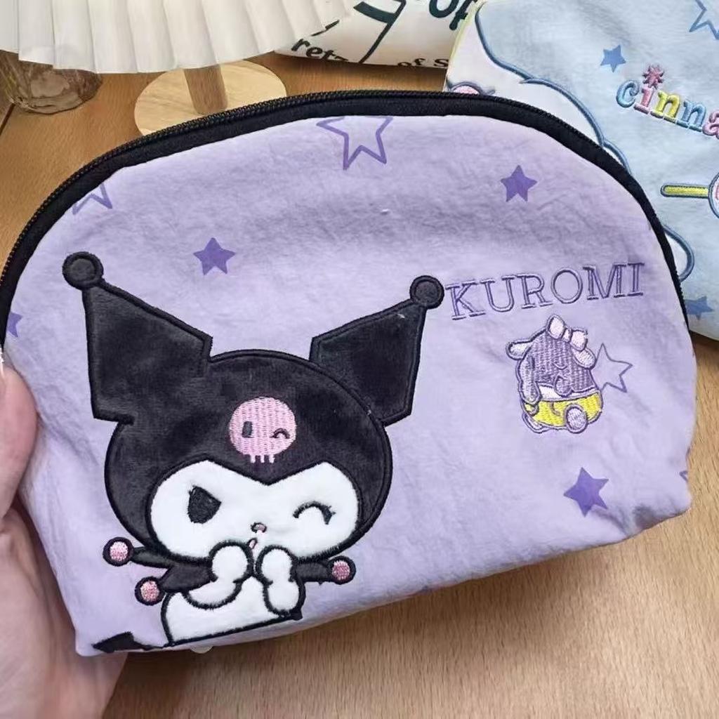 Hello Kitty Shell Shaped Cosmetic Bag 3D Embroidery Cute Cartoon Cat Storage Pouch Portable Travel Toiletry Bag