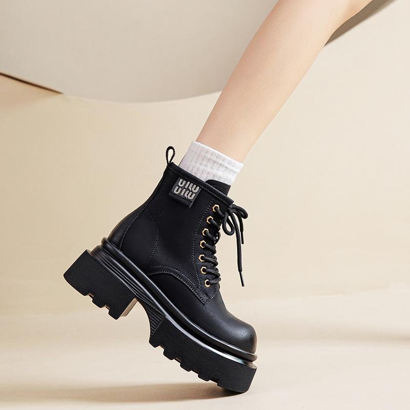 Thick-soled Leather Martin Boots Women's British Style 2025 New Small Height-increasing Brown Short Boots Autumn and Winter All-match Boots