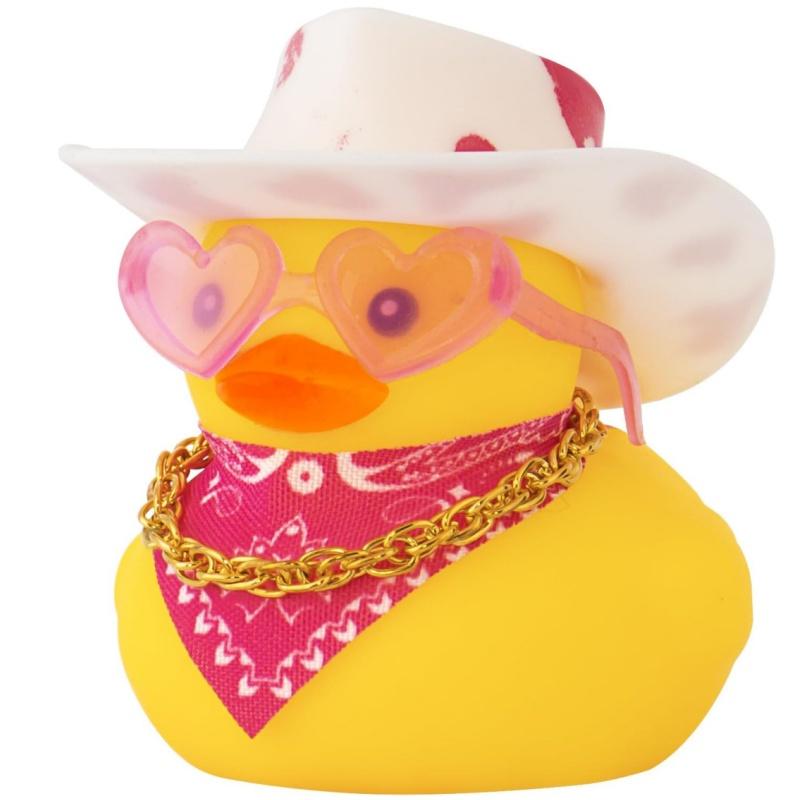 Rubber Cowboy Duck Car Ornaments Yellow Ducks Decoration Dashboard with Cowboy Hat Necklace Sunglasses