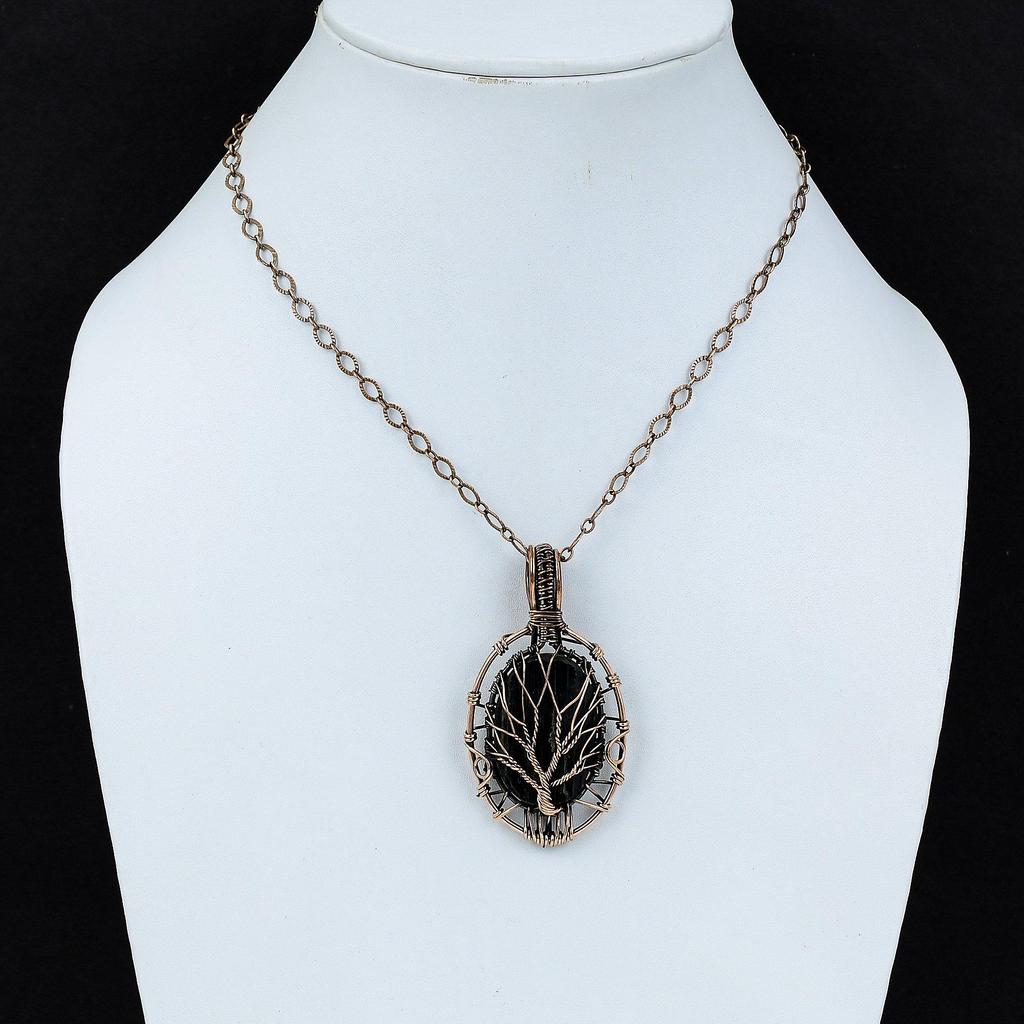 Tree Of Life Black Tourmaline Rough Pendant Copper Wire Wrapped Jewelry Handmade Gemstone Pendant Copper Wire Wrapped Pendant Gift For Women