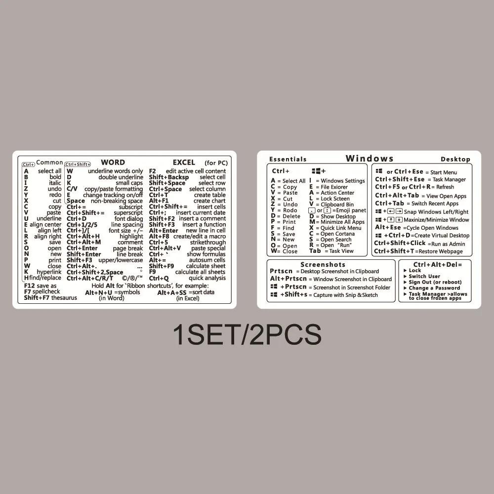 2Pcs Creative Windows Office Software Keyboard Shortcut Keys Tips English Stickers for Computers Laptops Office Worker Supplies