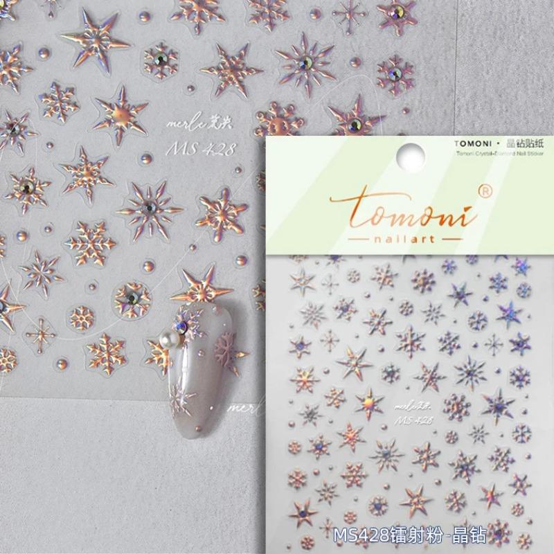 Laser Crăciun Iarnă Fulg de zăpadă Stras strălucitor 5D Relief în relief Auto-adeziv Nail Art Decor Autocolant 3D Decal manichiură