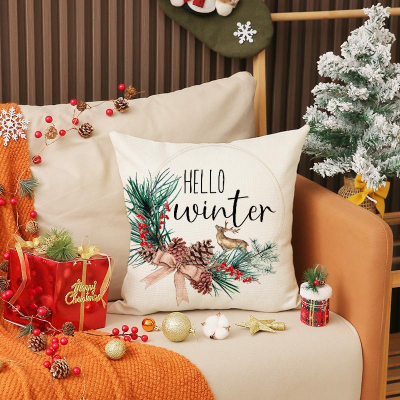 New Christmas Throw Pillow Case Linen Print Christmas Tree Decoration Cushion Living Room Versatile Sofa Cushion